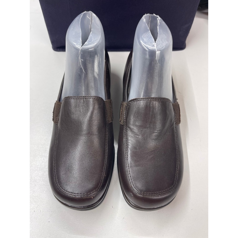 Naturalizer Womens Dark Brown Leather Slip On Loafers Square Toe Wedge Shoes 7M